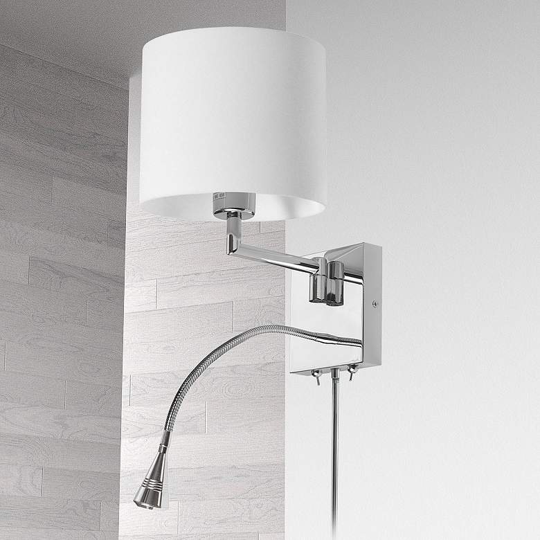Image 1 12" High Polished Chrome LED Wall Sconce With White Shade