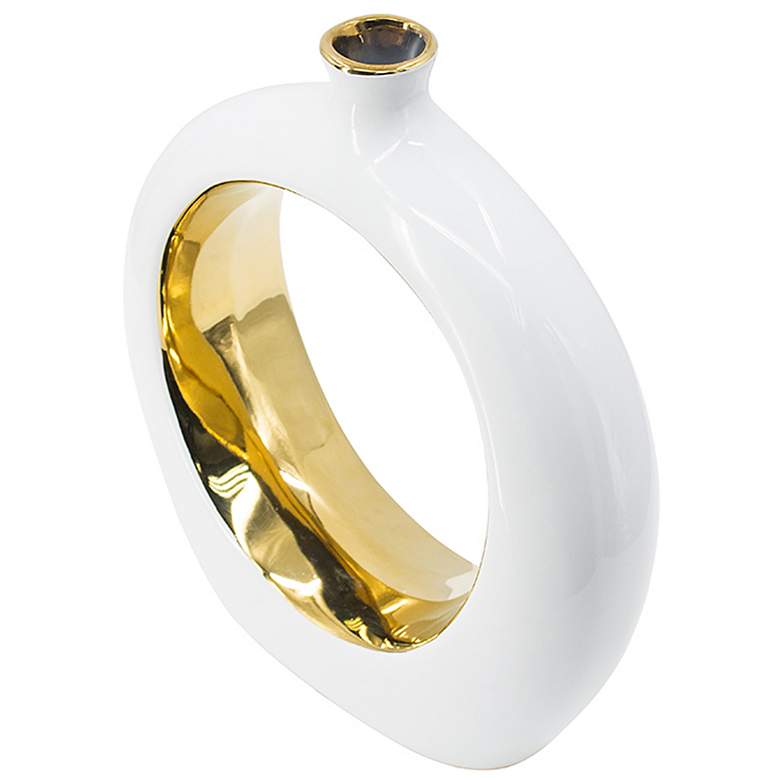 Image 6 12" High White and Gold Open Center Circular Vase more views