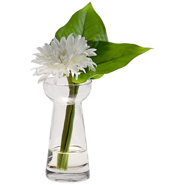 Image 1 12 inch High White Gerber Daisy Arrangement in Glass Vase