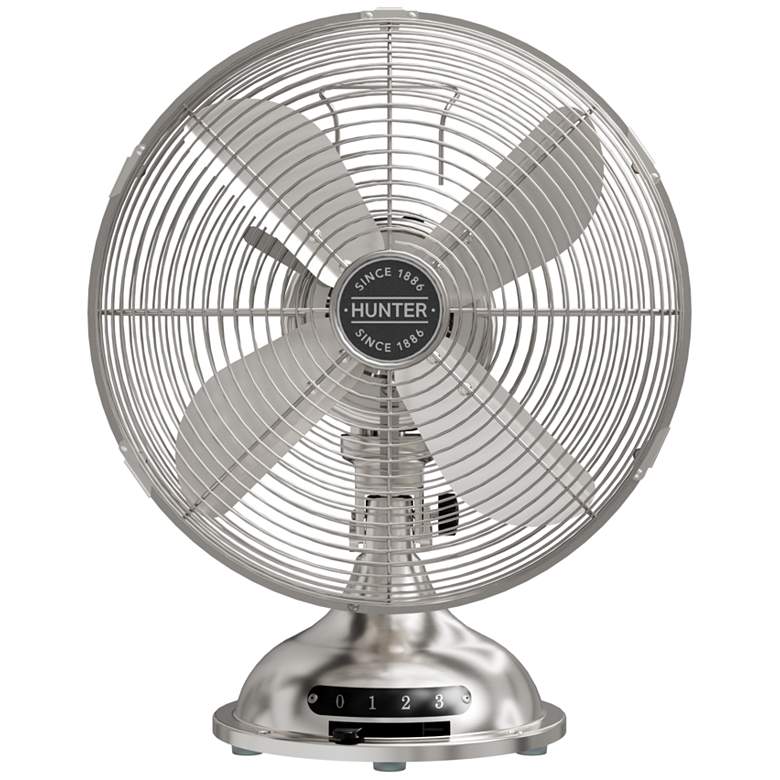 Image 1 12" Hunter Class D12 Portable Desk Fan 3 Speeds Brushed Nickel