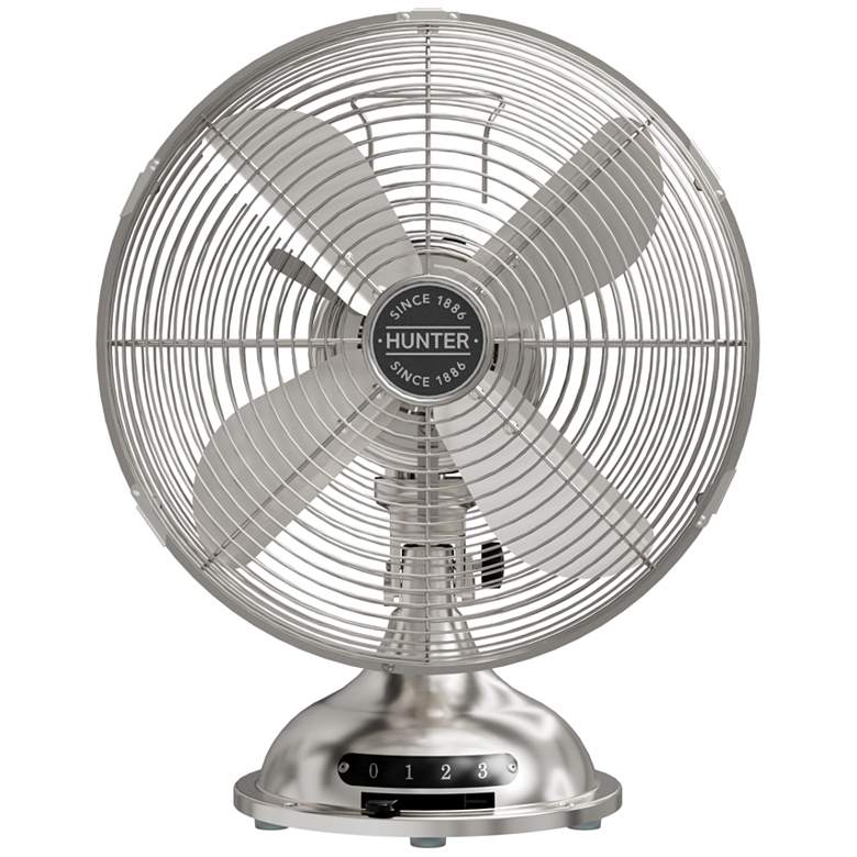 Image 1 12 inch Hunter Class D12 Portable Desk Fan 3 Speeds Brushed Nickel