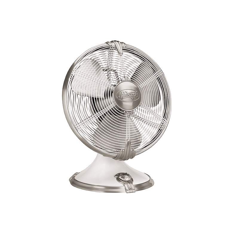 Image 1 12" Hunter Rockefeller Pearl White Finish Desk Fan