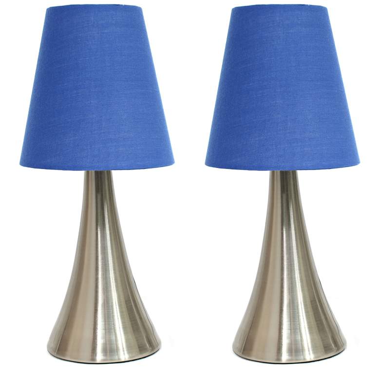 Image 1 12" Mini Touch Lamp Duo, Brushed Nickel with Blue Shades