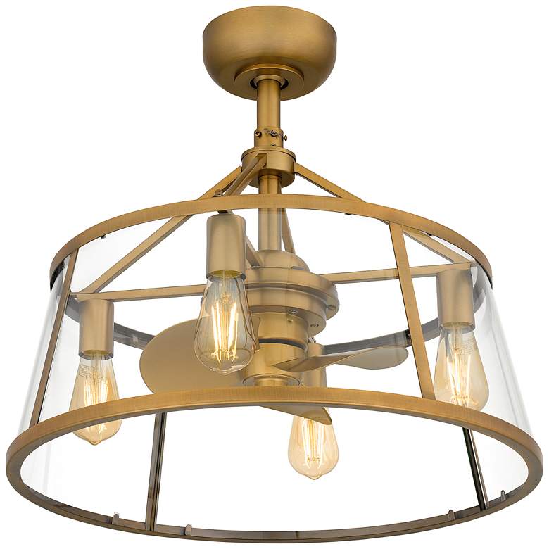 Image 5 12" Quiozel Barlow Brass Fandelier LED Damp Ceiling Fan with Remote more views