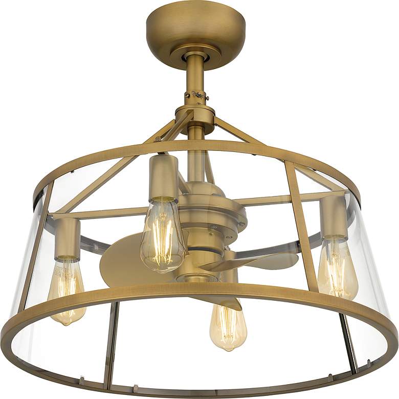 Image 5 12" Quiozel Barlow Brass Fandelier LED Damp Ceiling Fan with Remote more views