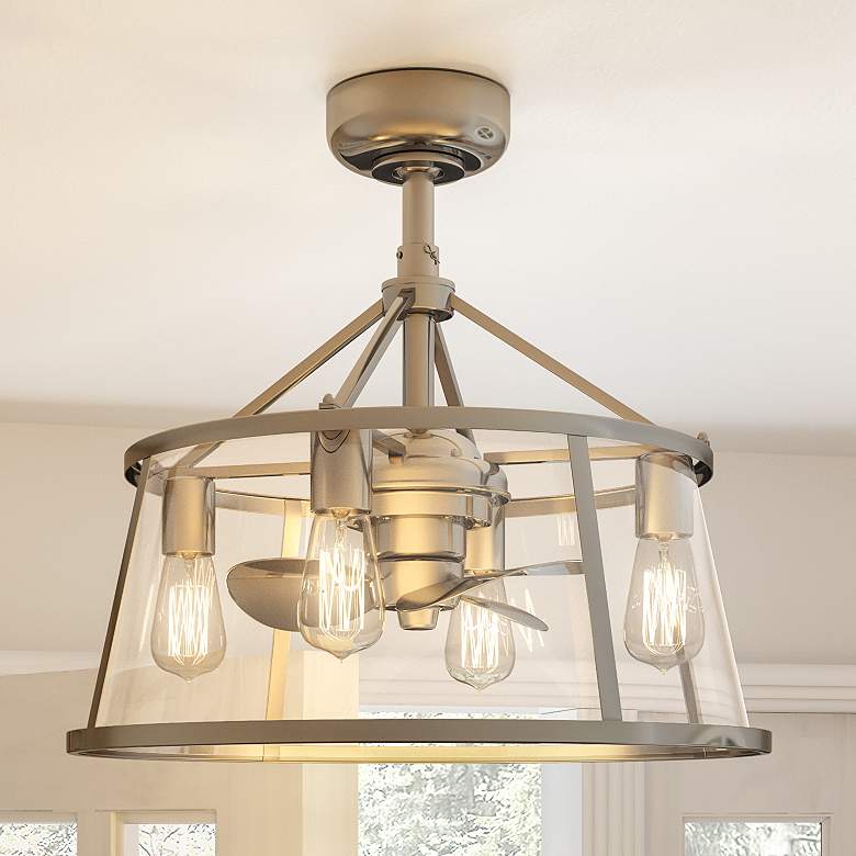 Image 1 12" Quiozel Barlow Nickel Fandelier LED Damp Ceiling Fan with Remote