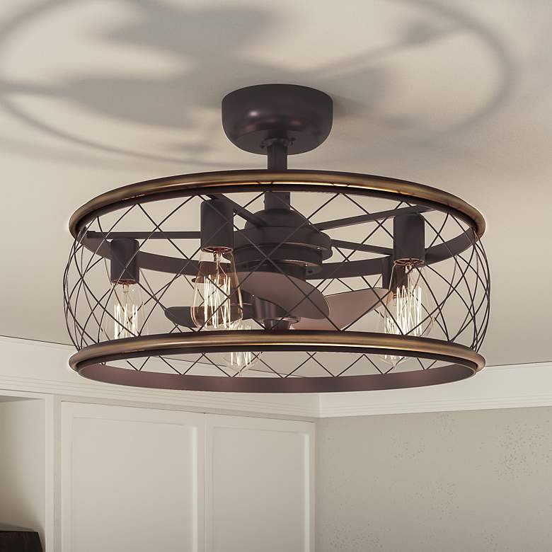 Image 2 12" Quoizel Dury Palladan Bronze LED Fandelier Ceiling Fan with Remote