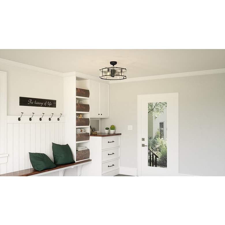 Image 4 12" Quoizel Fortress Black and Glass Damp Rated LED Fandelier Fan more views
