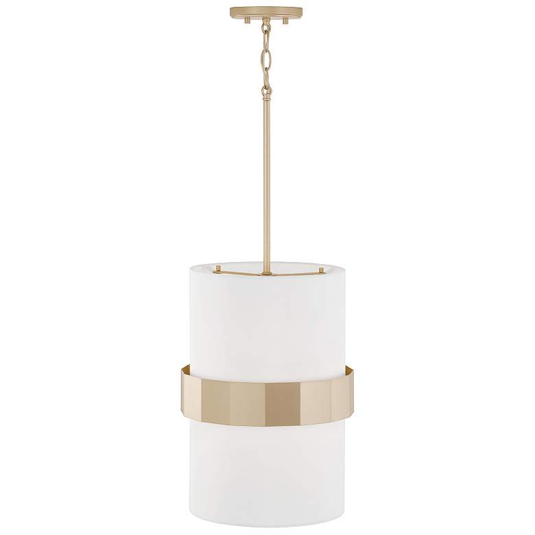 Image 5 12" W x 18" H 2-Light Drum Pendant in Soft Gold with White Fabric more views