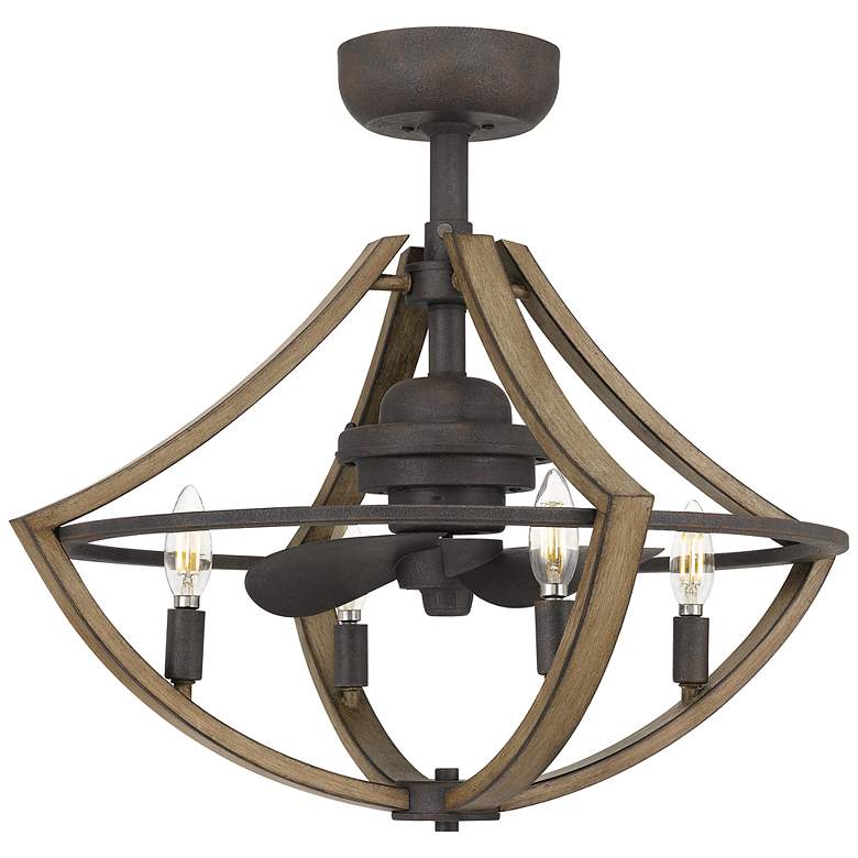 Image 3 12" Wide Quoizel Shire Black Damp Rated Fandelier Fan with Remote