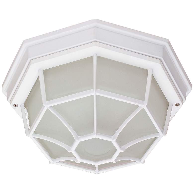 Image 1 12" Wide White 1 Light Flush Spider Cage with Glass Lens