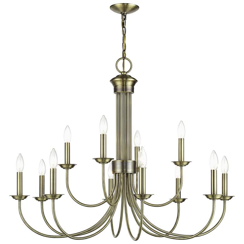 Image 1 12 Light Antique Brass Large 2-Tier Chandelier