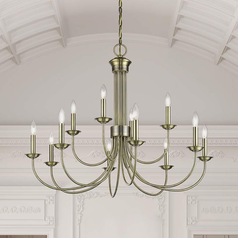 Image 1 12 Light Antique Brass Large 2-Tier Chandelier