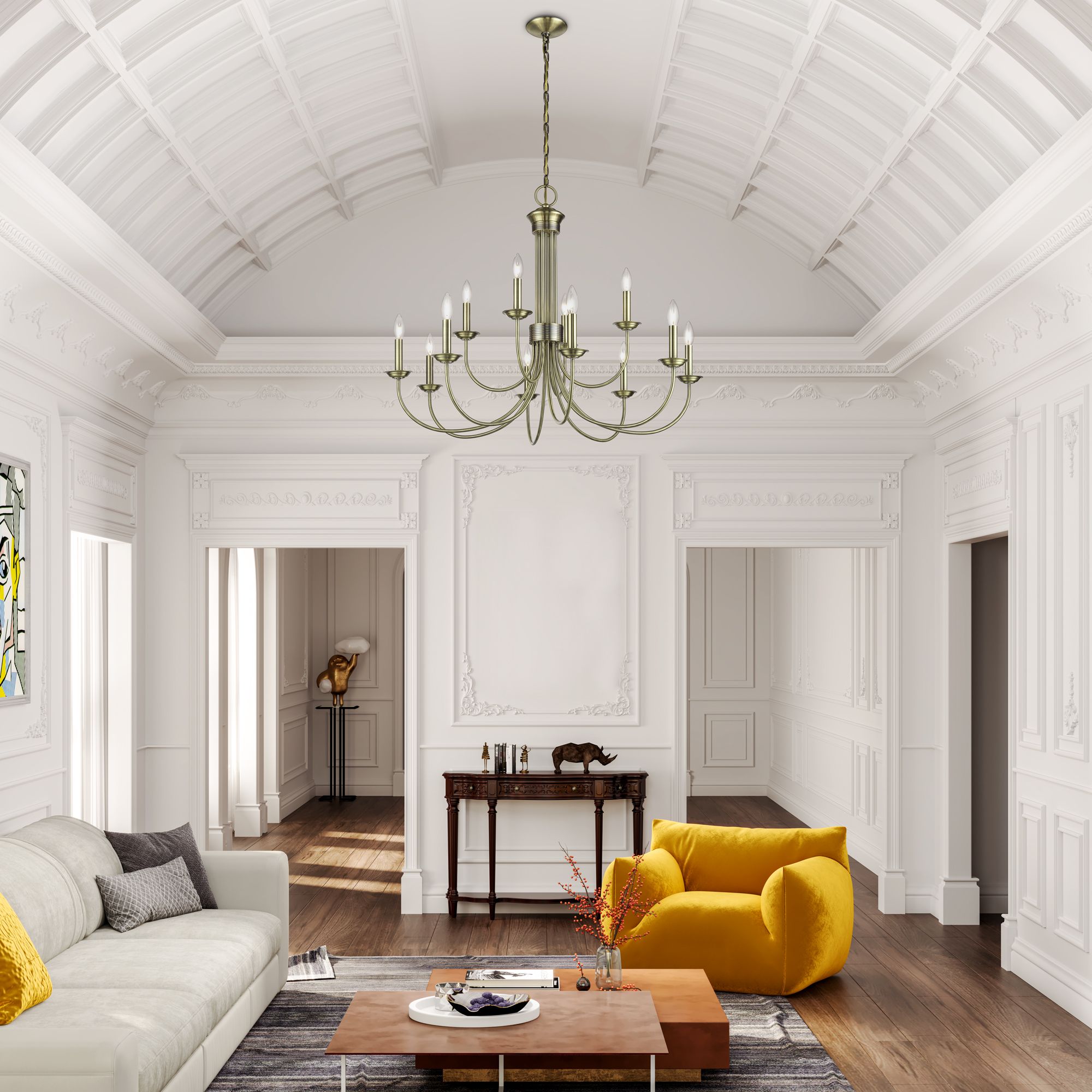 12 Light Antique Brass Large 2-Tier Chandelier