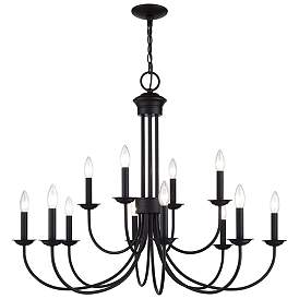 Image1 of 12 Light Antique Brass Large 2-Tier Chandelier
