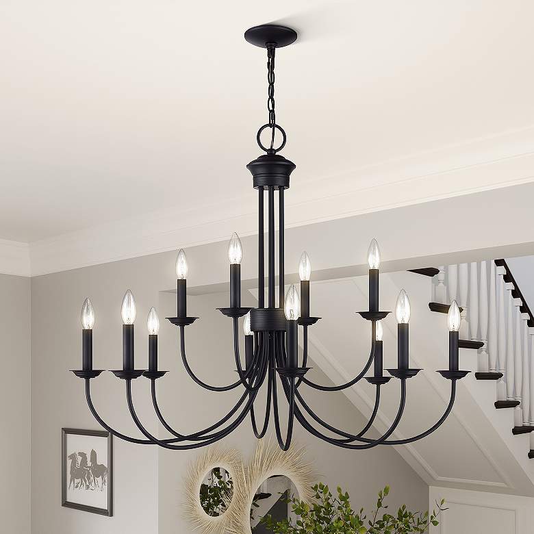 Image 1 12 Light Antique Brass Large 2-Tier Chandelier