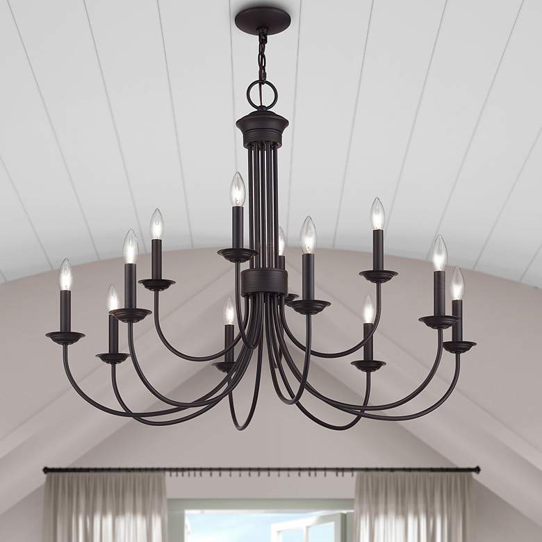 Image 1 12 Light Bronze Large 2-Tier Chandelier