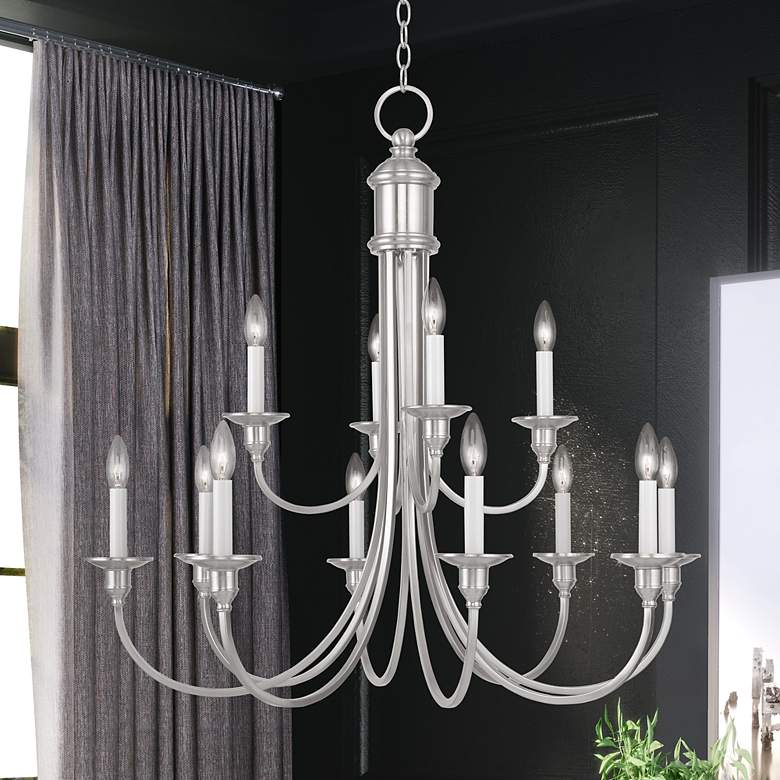 Image 1 12 Light Brushed Nickel Chandelier