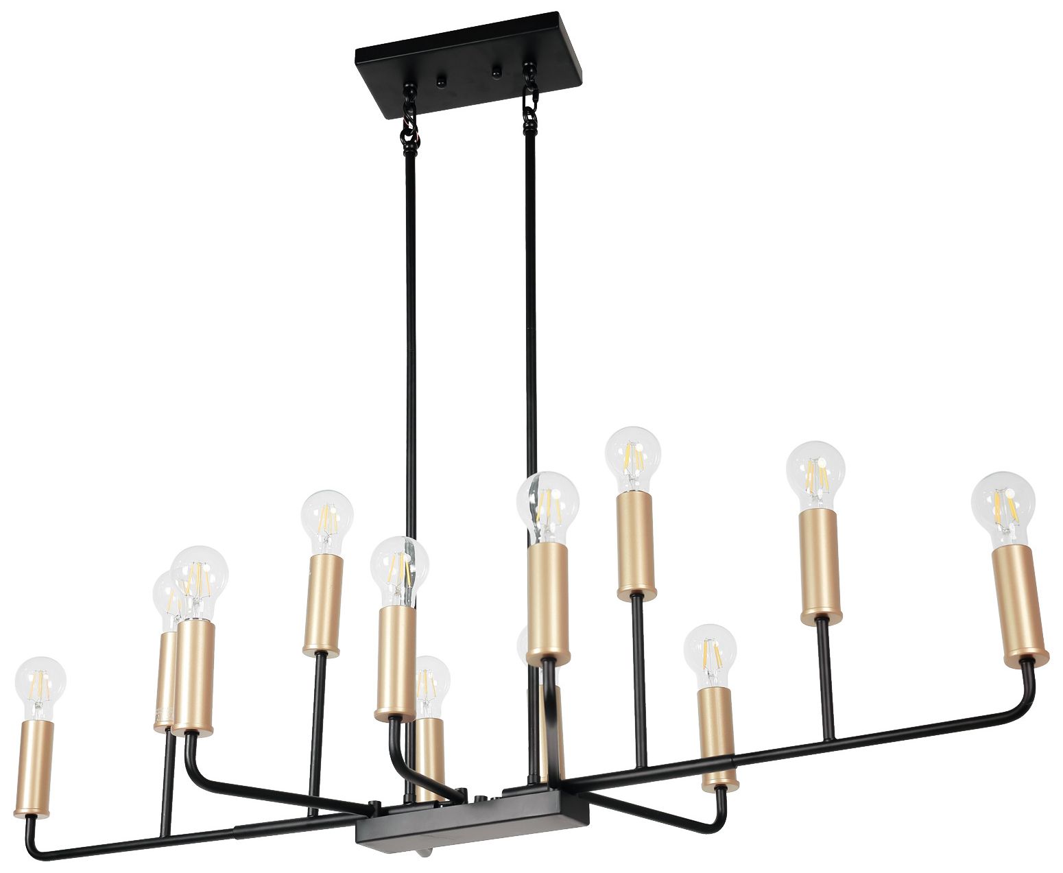 12-Lights 49.2"W Linear Metallic Gold and Matt Black Chandeliers
