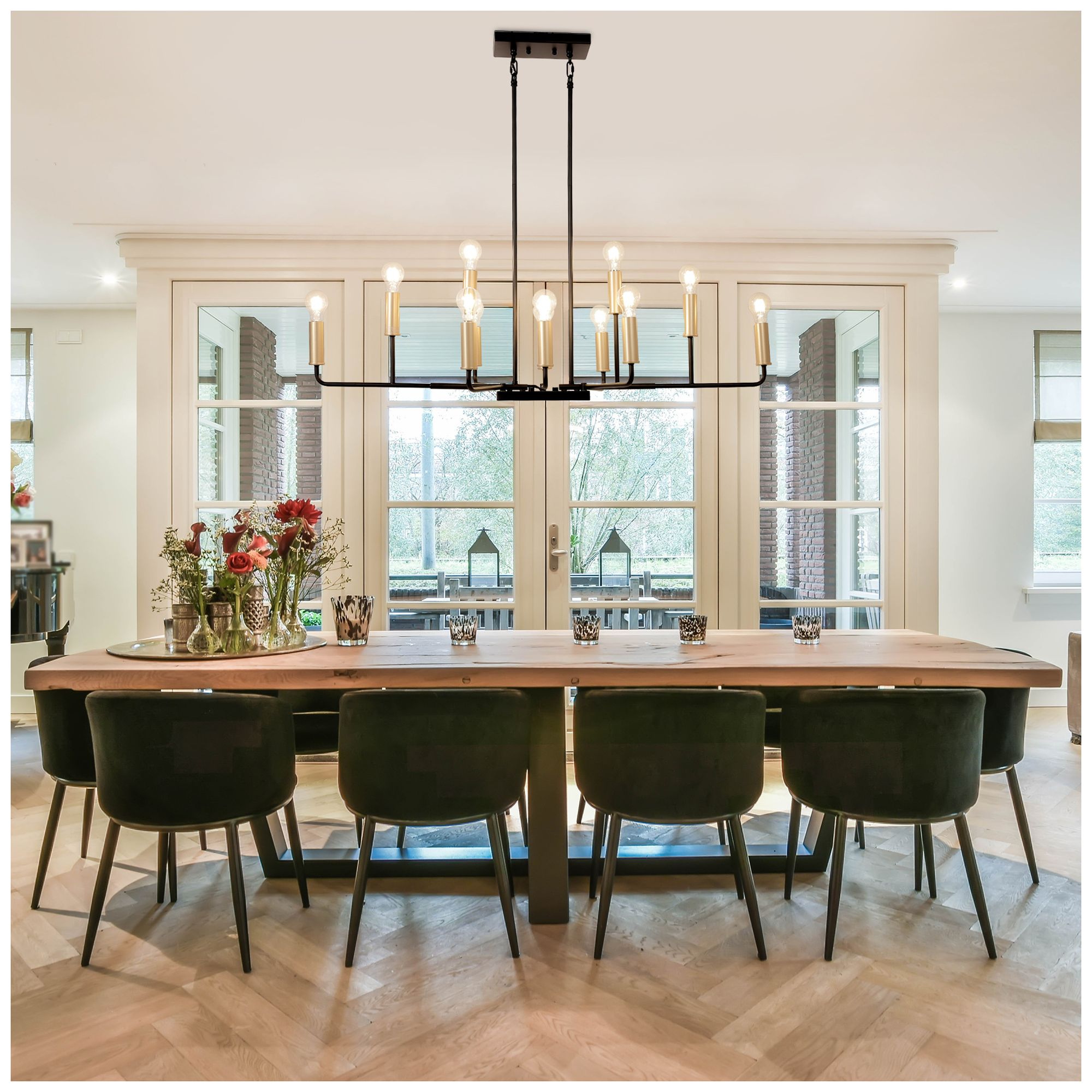 Image 7 12-Lights 49.2"W Linear Metallic Gold and Matt Black Chandeliers more views