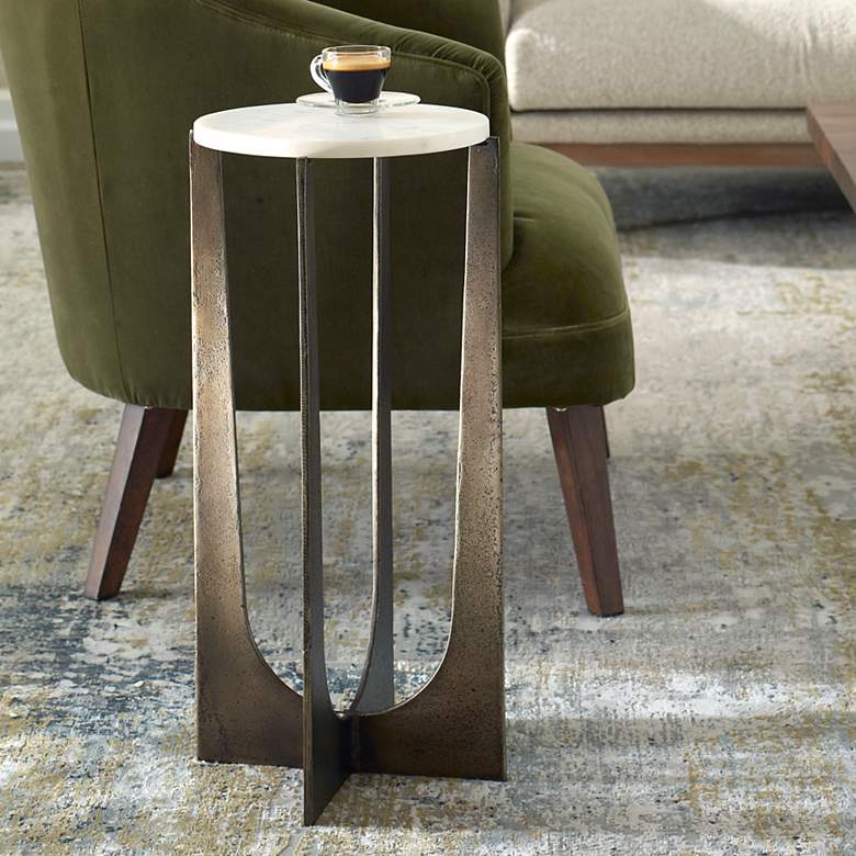 Image 1 12" Wide Bronze Alum and White Marble Accent Table