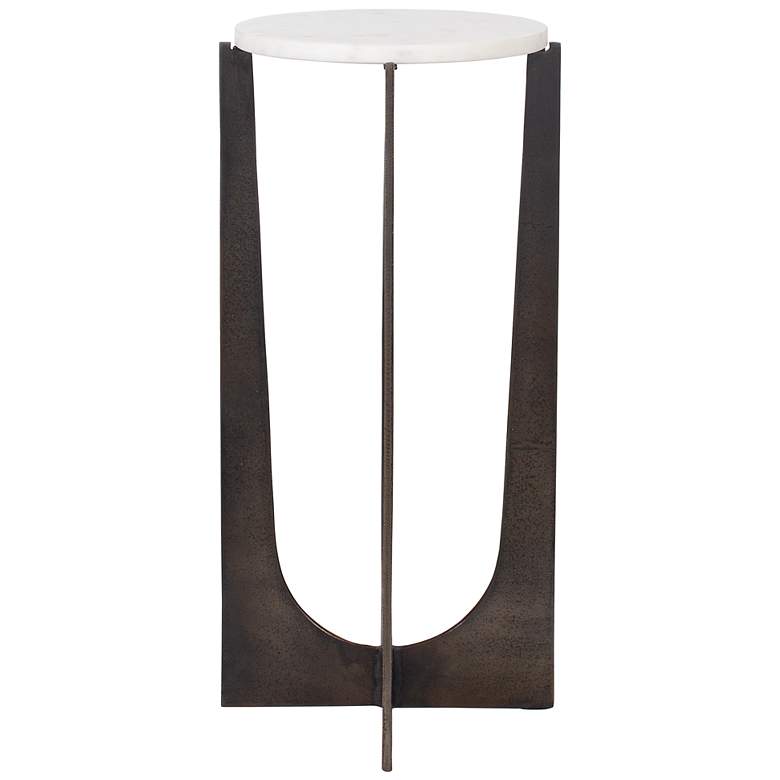 Image 3 12" Wide Bronze Alum and White Marble Accent Table more views