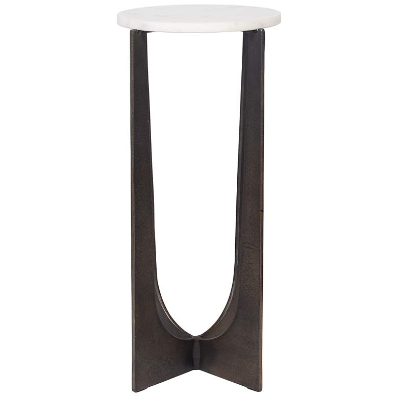 Image 4 12" Wide Bronze Alum and White Marble Accent Table more views