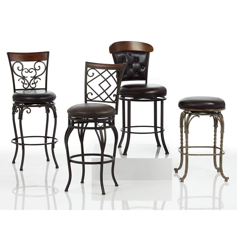Image 1 Hartley 30" Wood and Bronze Metal Swivel Bar Stool in scene
