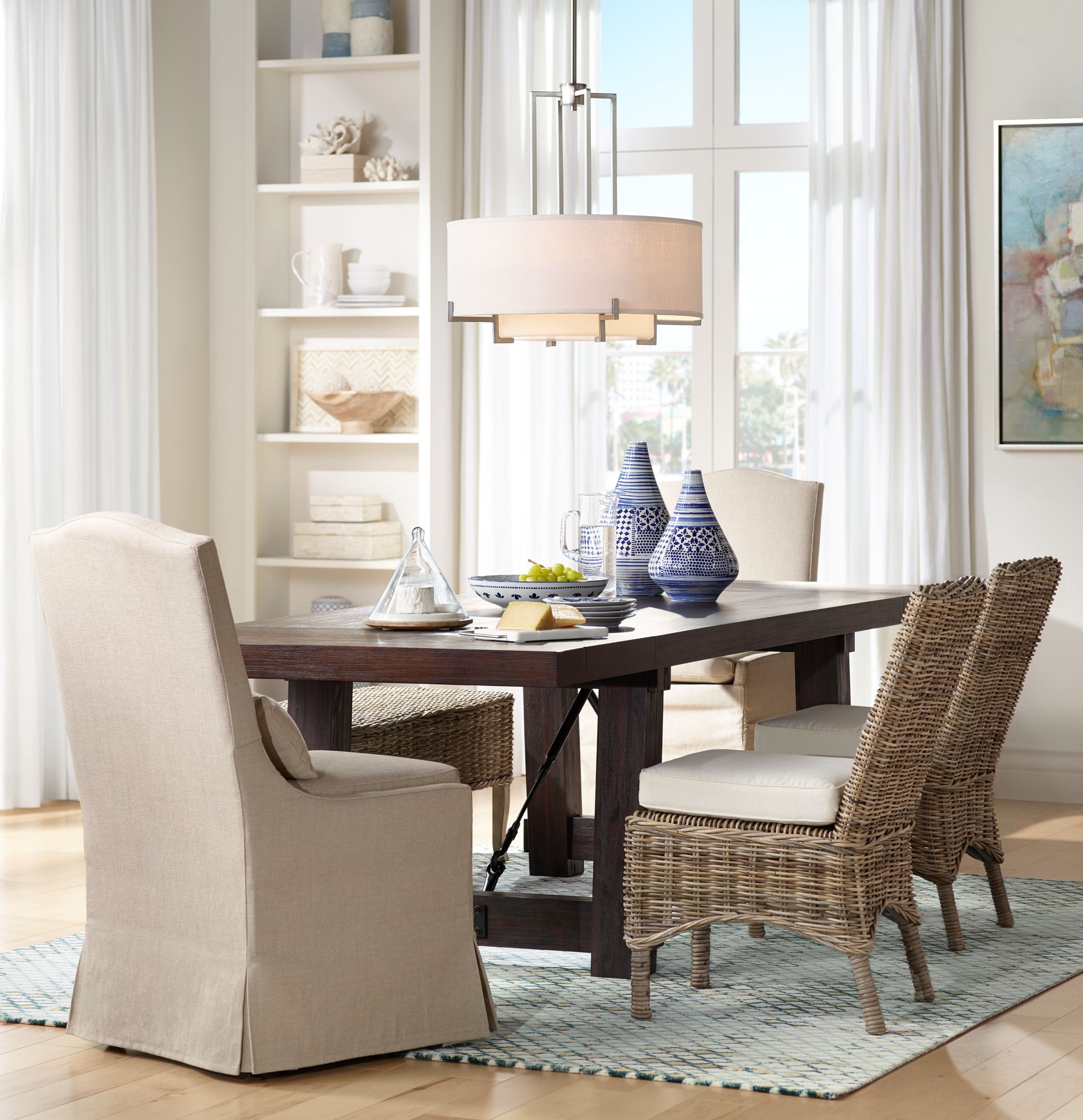 Slipcovered dining chairs online with arms