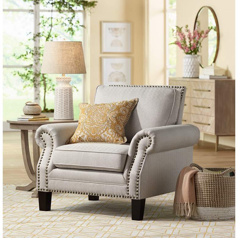 Image 1 Clyde Park Oslo Linen Nailhead Trim Armchair in scene