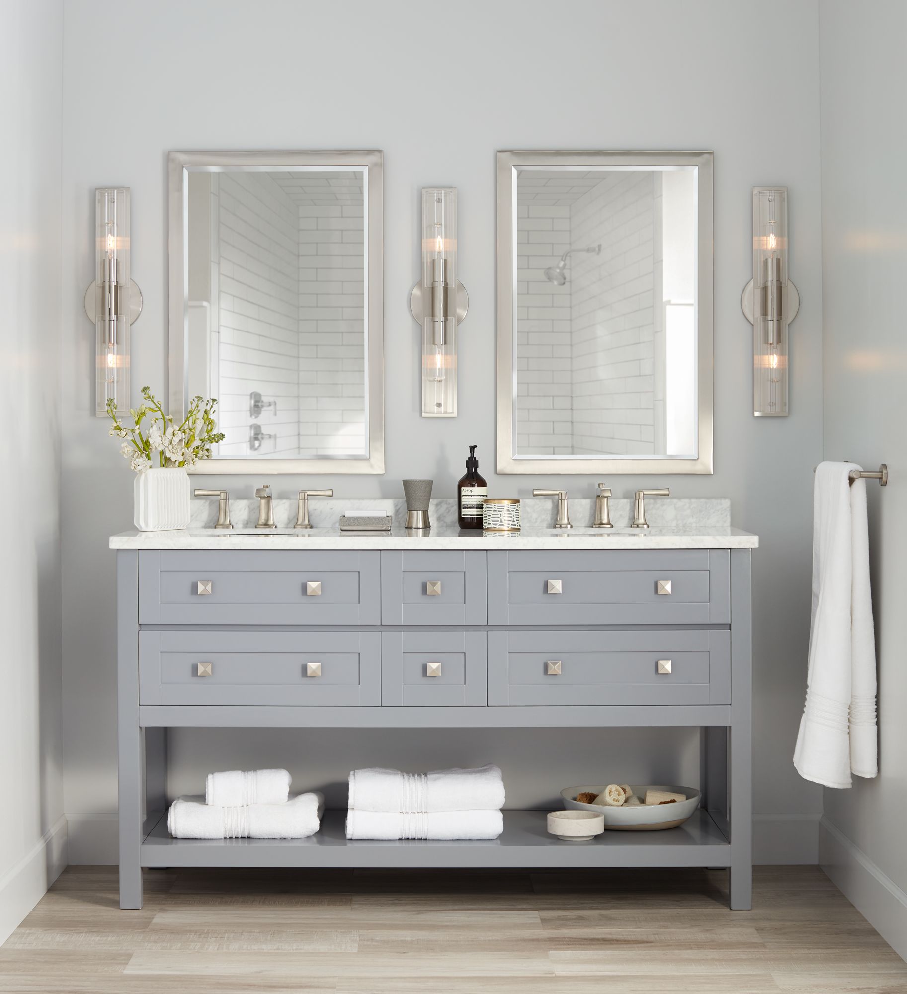 Possini Euro Metzeo 33" x 22" Brushed Nickel Wall Mirror in scene