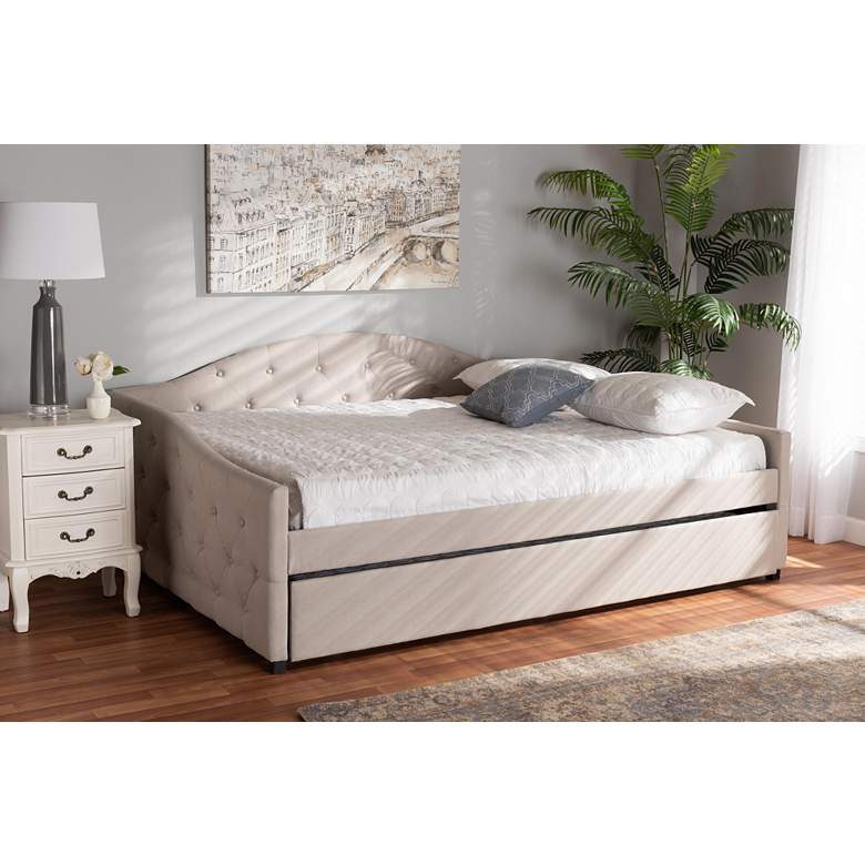 Image 1 Baxton Studio Becker Fabric Upholstered Queen Size Daybed with Trundle in scene