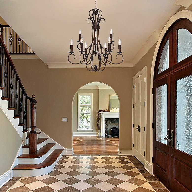 Image 1 Homestead 28"W Oil-Rubbed Bronze 9-Light 2-Tier Chandelier in scene