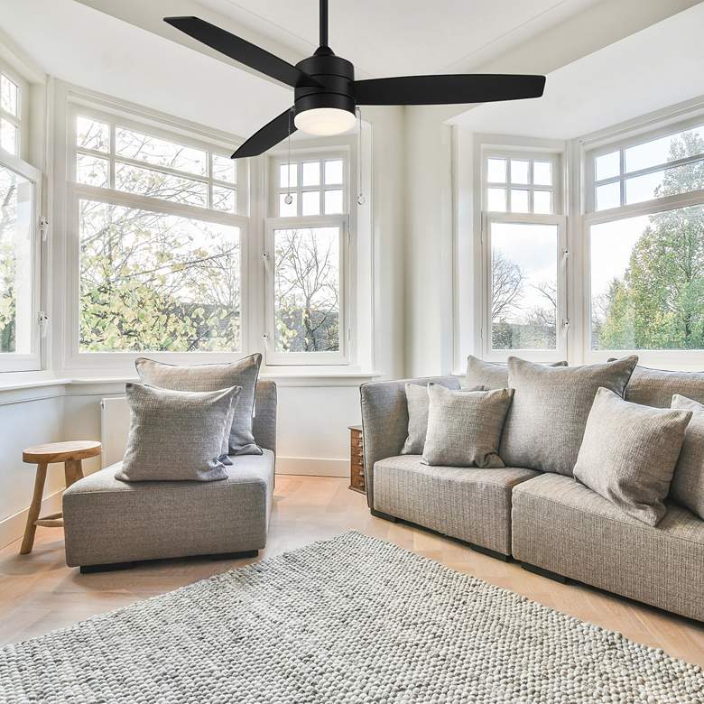 Image 1 52" WAC Limited Atlantis Matte Black LED Ceiling Fan with Pull Chain in scene