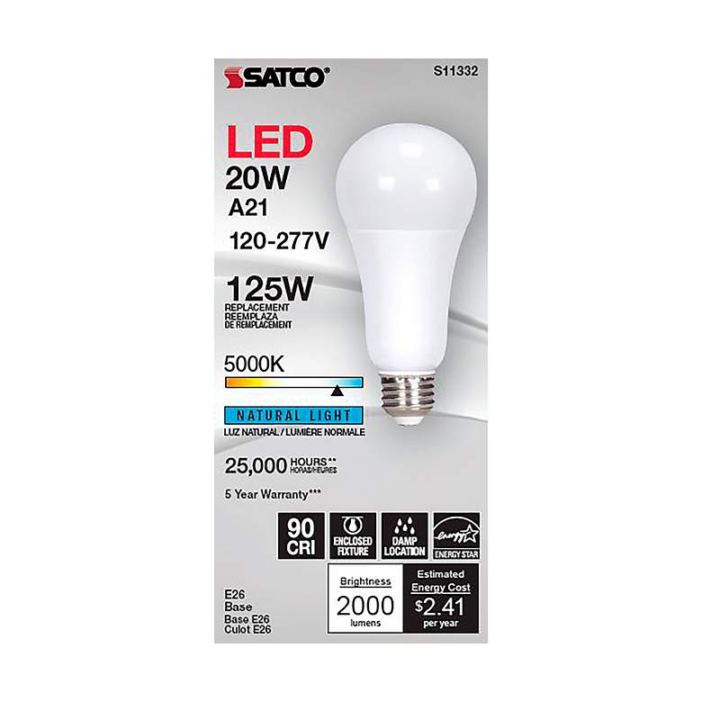 Image 2 125W Equivalent Satco Frost 20W LED Non-Dimmable Standard more views