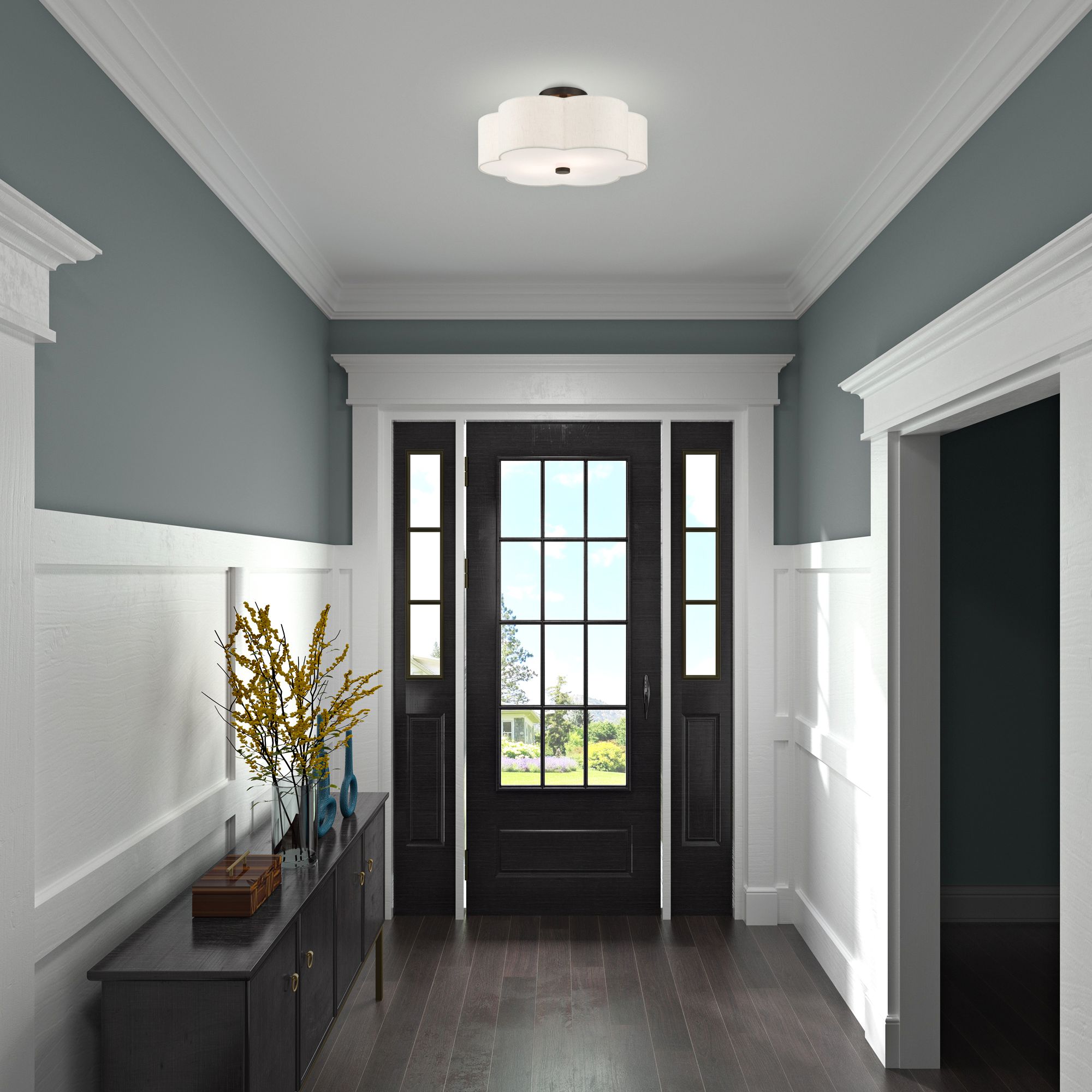 Solstice 3 Light English Bronze Semi Flush in scene