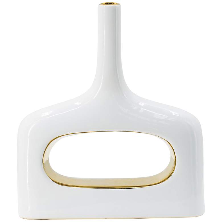 Image 1 13.2" High White & Gold Open Center Rectangular Vase