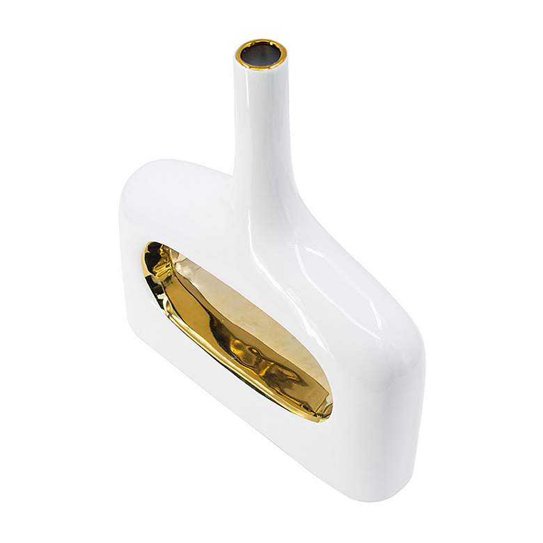 Image 6 13.2" High White & Gold Open Center Rectangular Vase more views