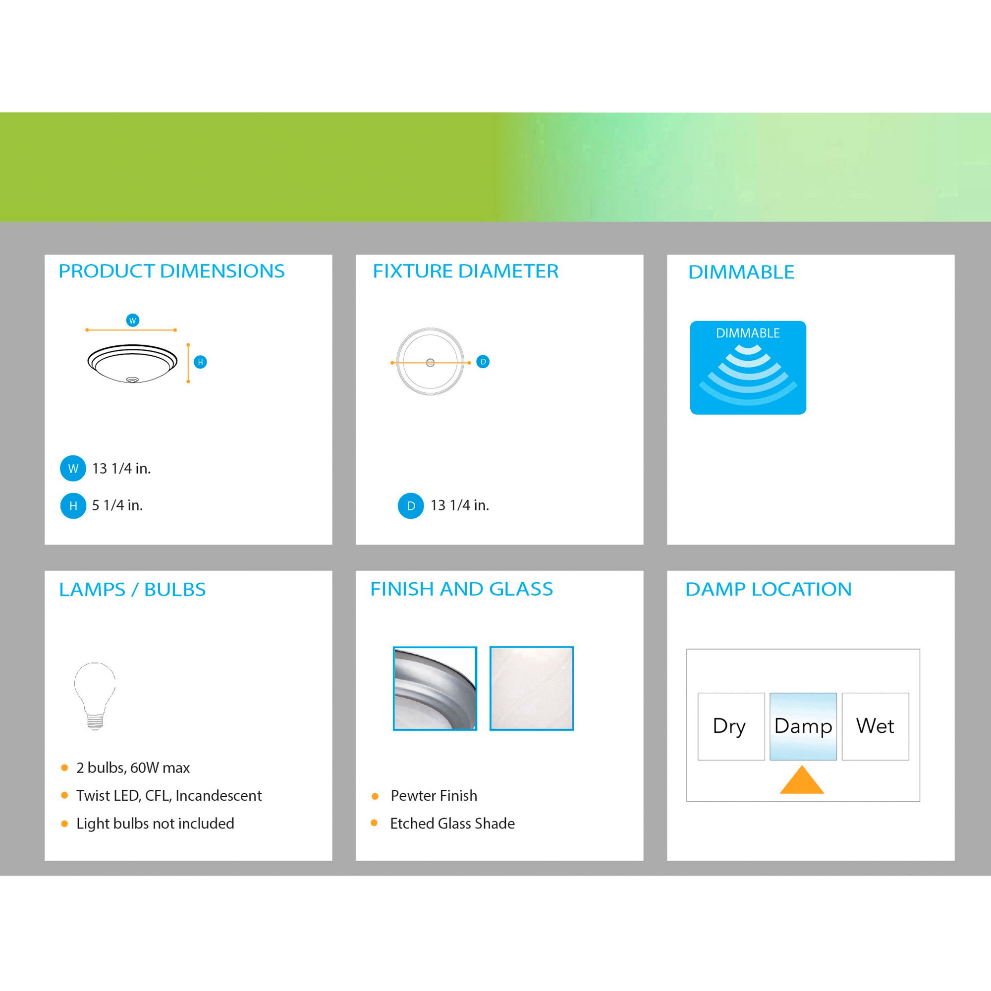 Image 6 13" 2 Light Flushmount more views