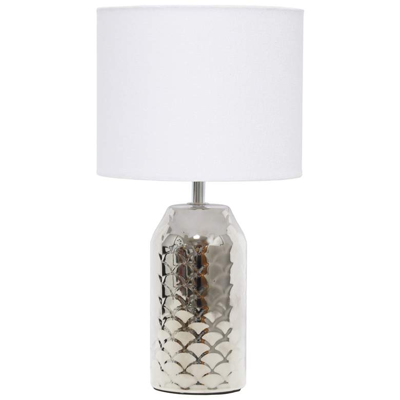 Image 1 13.4" Mini Porcelain Mermaid Fish Scale Table Lamp, Chrome with White