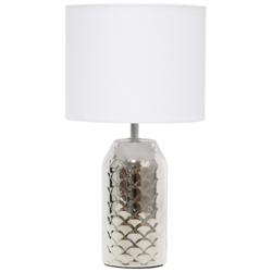 13.4" Mini Porcelain Mermaid Fish Scale Table Lamp, Chrome with White