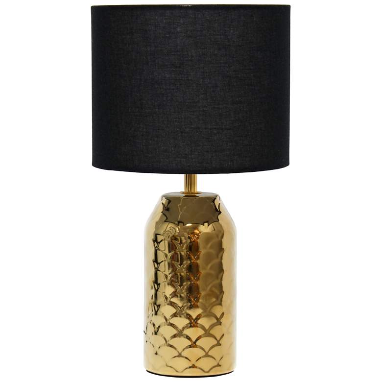 Image 1 13.4" Mini Porcelain Mermaid Fishscale Table Lamp, Gold with Black Sha