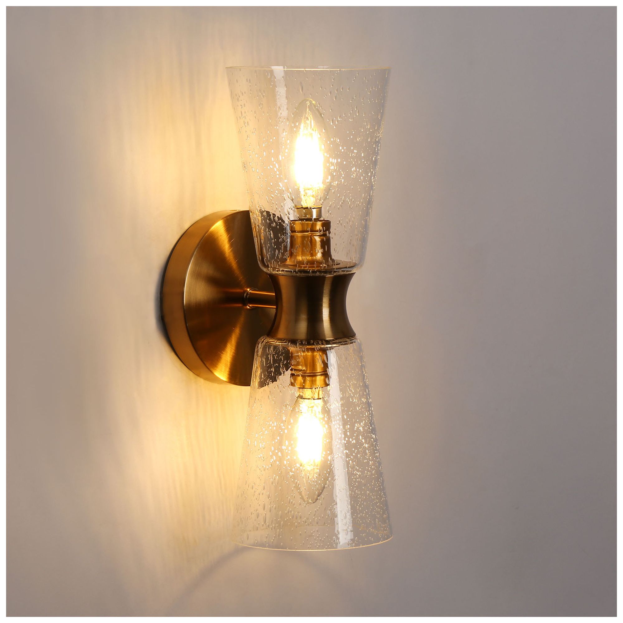 Image 2 13.4" Wide Brass Tube-Shaped 2-Light Vanity Light with Clear Glass Sha more views