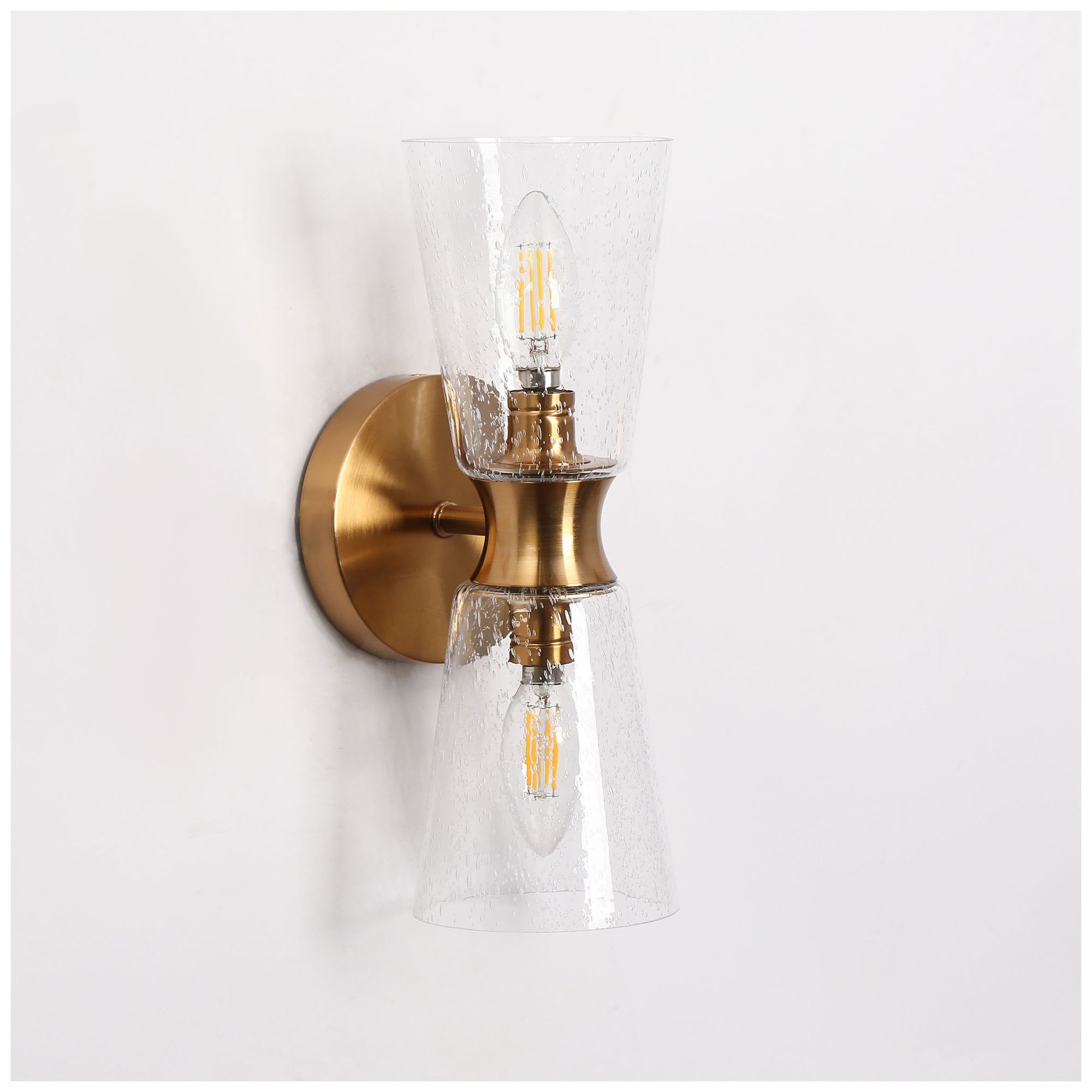 Image 3 13.4" Wide Brass Tube-Shaped 2-Light Vanity Light with Clear Glass Sha more views