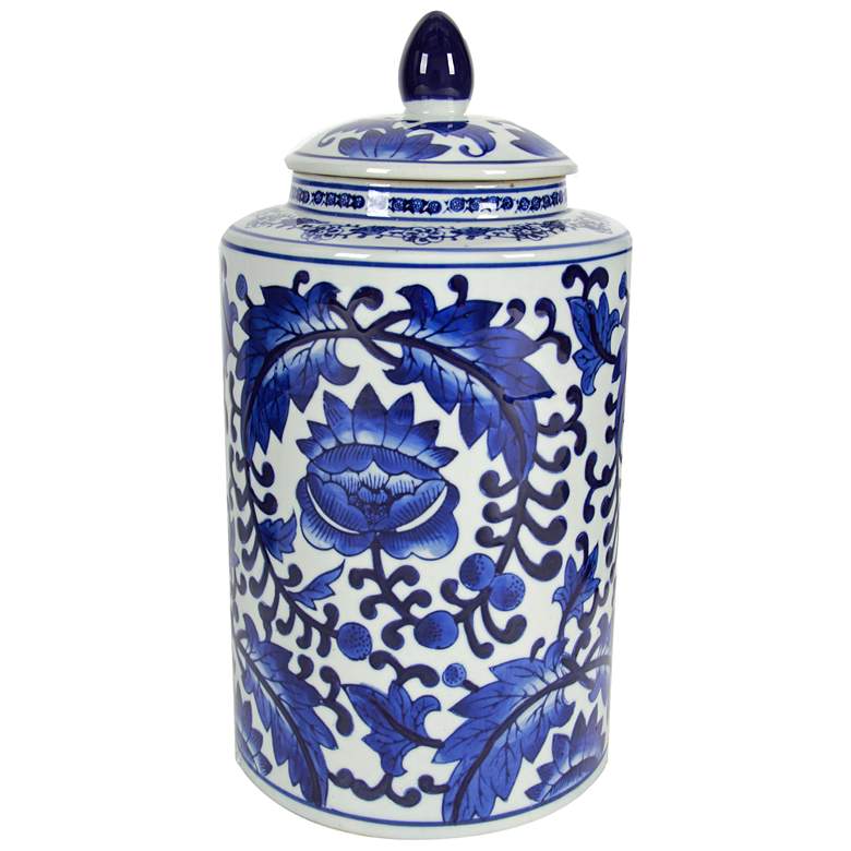 Image 1 13.5" Aline Blue and White Lidded Round Jar