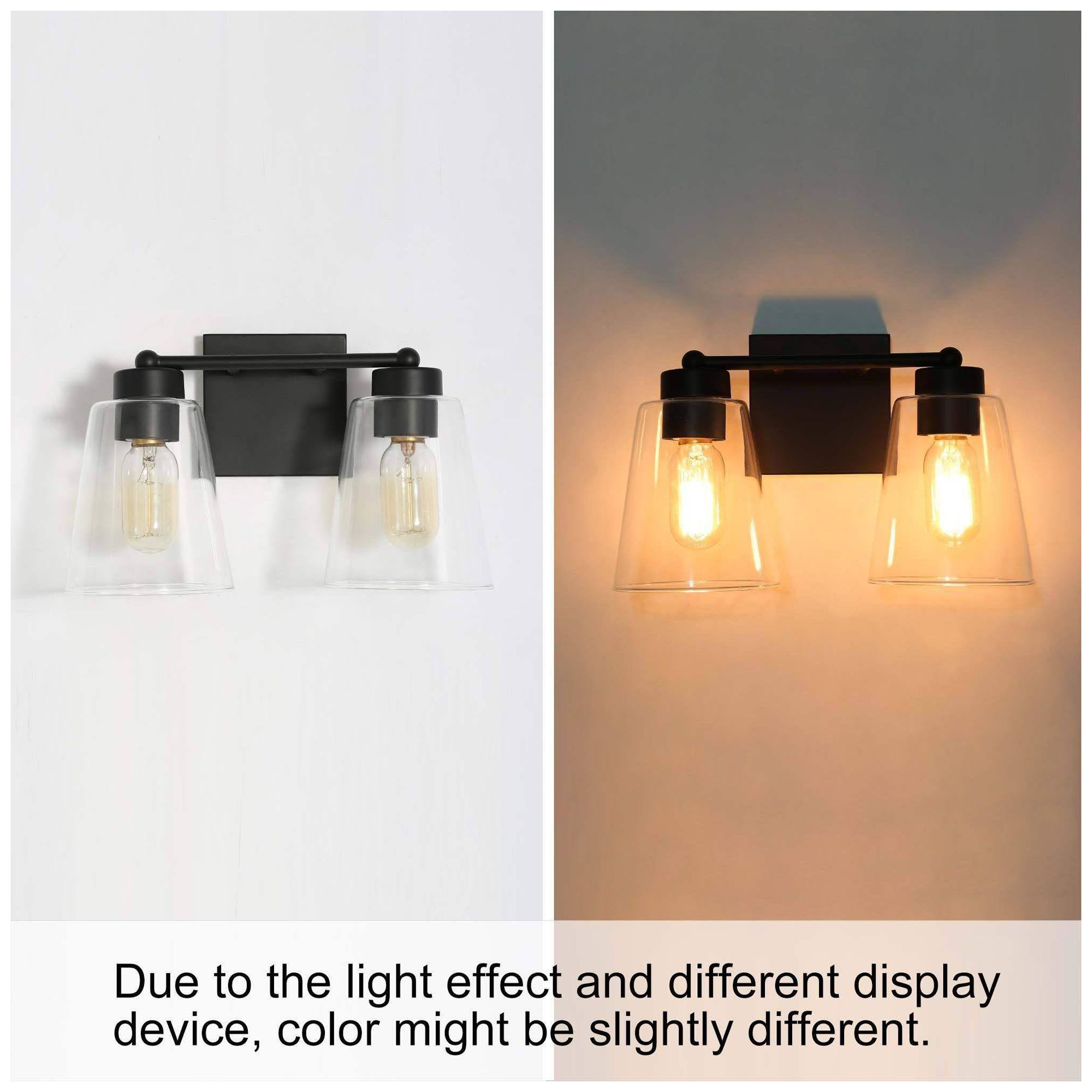 Image 2 13.5" Wide Black Bell-Shaped 2-Light Vanity Light with Clear Glass Sha more views