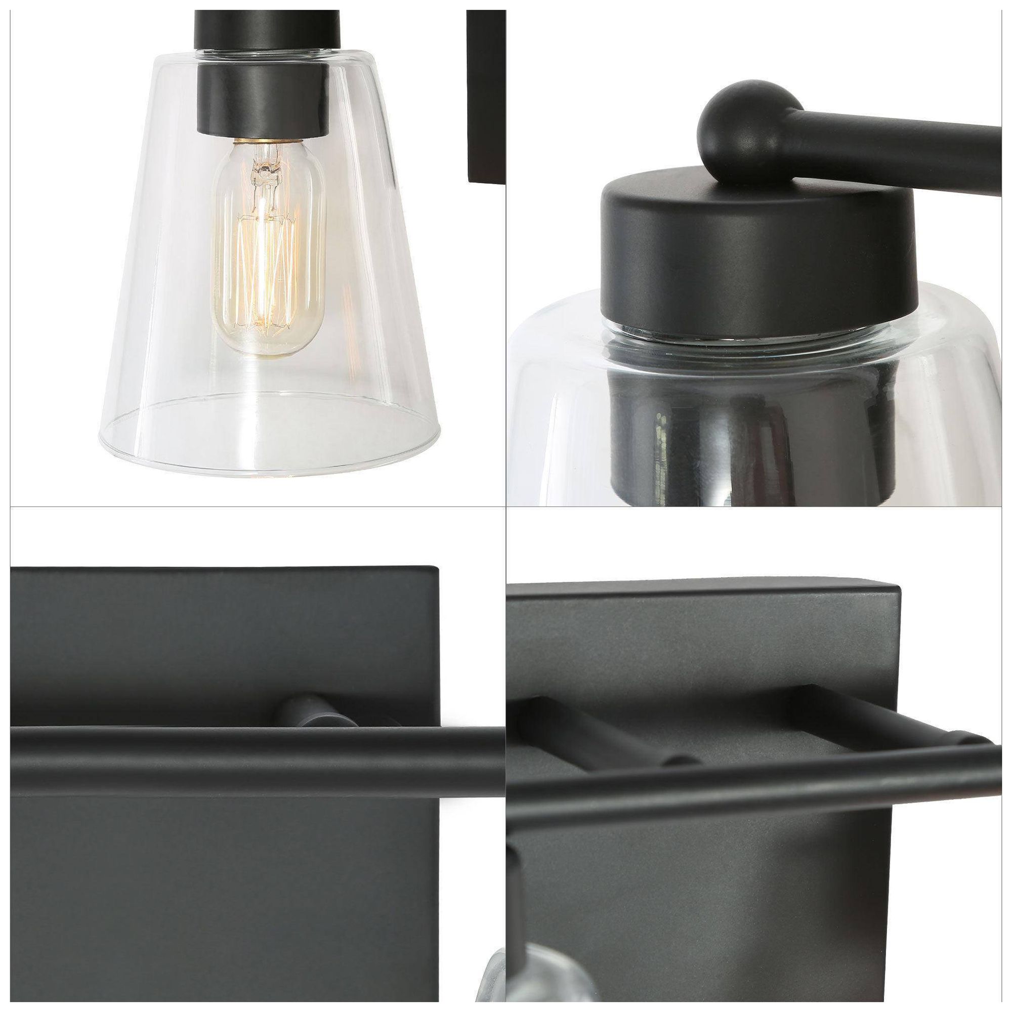 Image 5 13.5" Wide Black Bell-Shaped 2-Light Vanity Light with Clear Glass Sha more views