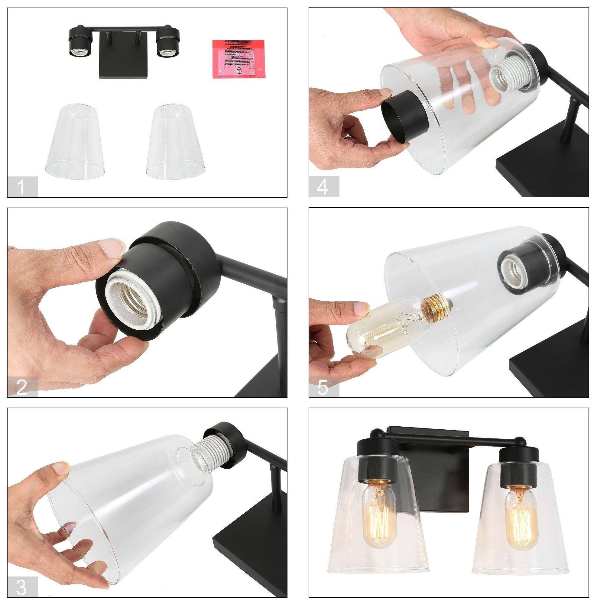 Image 6 13.5" Wide Black Bell-Shaped 2-Light Vanity Light with Clear Glass Sha more views