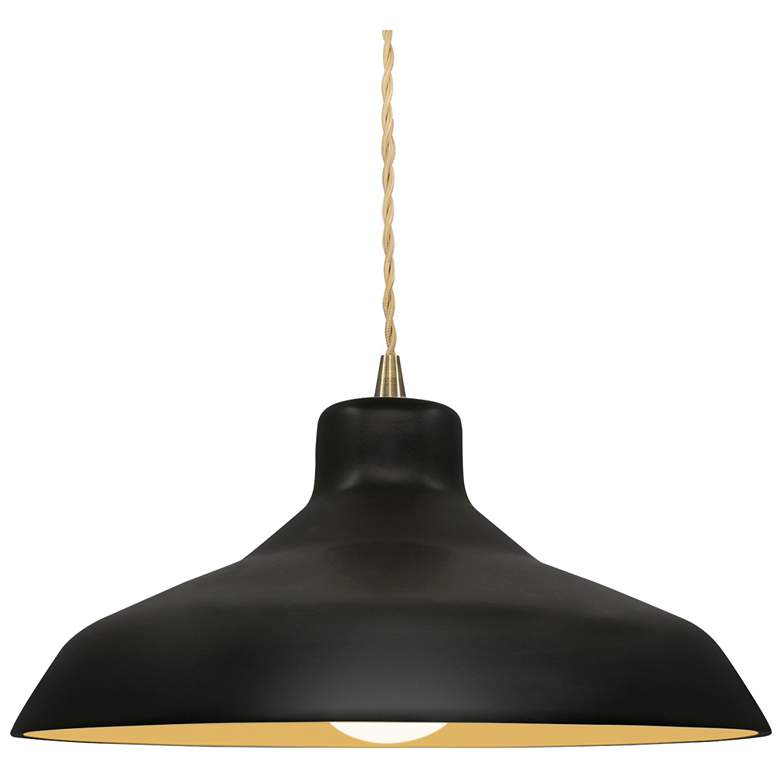 Image 1 13.5"W Carbon/Gold Frame Antique Brass Loft Beige Twisted LED Pendant