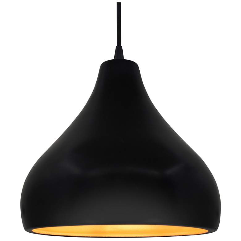Image 1 13.5"W Carbon/Gold Frame Matte Black Large Droplet Black Cord LED Pend